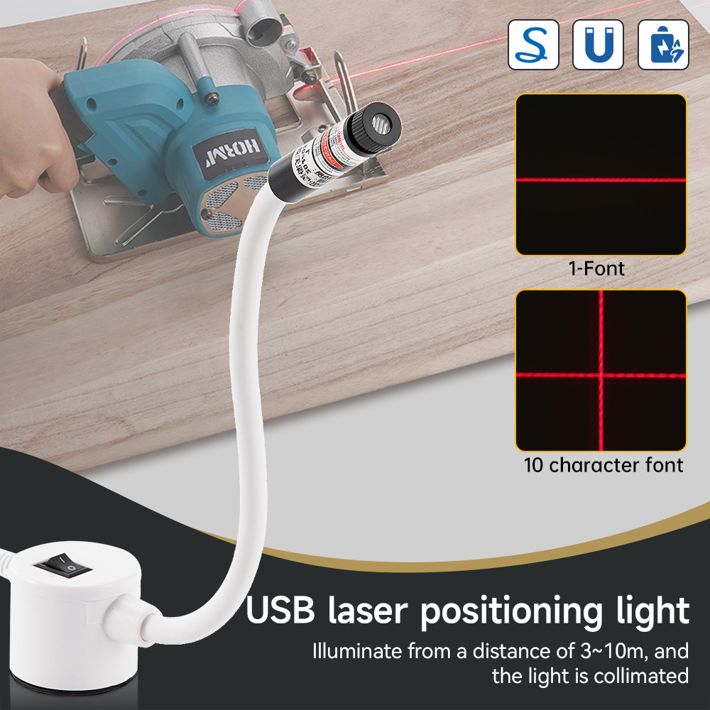 Industrial Laser Beam - USB ขับเคลื่อนแสงเลเซอร์สีแดงเย็บตําแหน่งโคมไฟตัดพร้อมฐานแม่เหล็ก DC5V Line/Cross สําหรับอุปกรณ์จักรเย็บผ้า