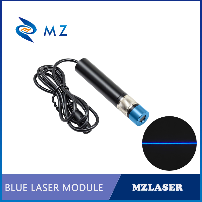 Industrial Laser Line Generator - โมดูลเลเซอร์ไดโอดเส้นสีน้ำเงินปรับโฟกัสได้ ขนาด D18 มม. 450 นาโนเมตร